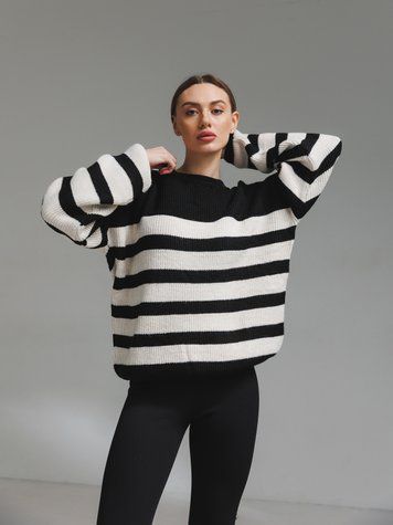 Светр в чорно-білу смужку oversize 01222524 фото