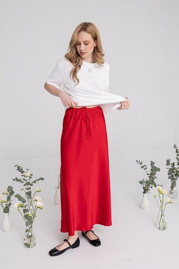 Юбка атлас Сюзанна красный 01240483 фото