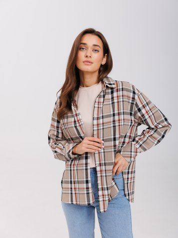 Рубашка oversize в клетку бежевая 01221595 фото