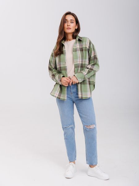 Рубашка oversize в клетку зеленая 01221594 фото